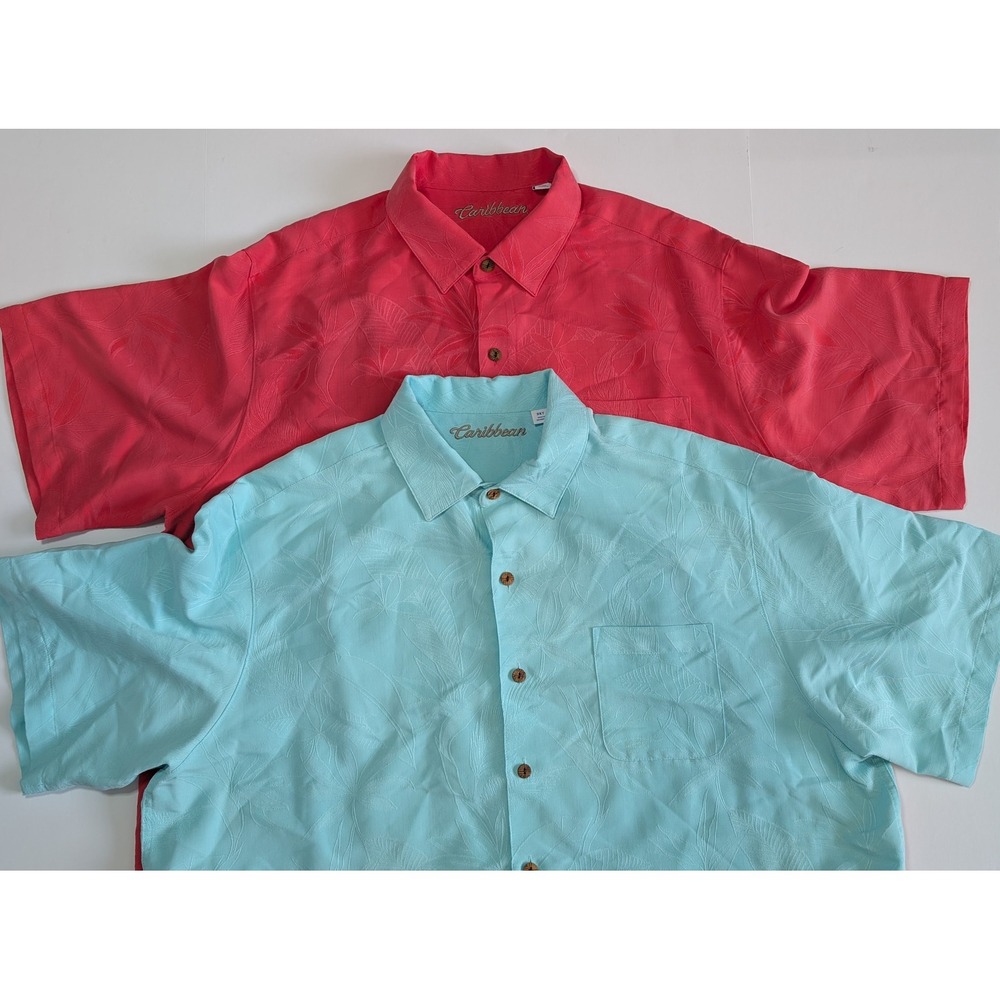 NWOT Lot Bundle Caribbean Mens 3XT Tropical Jacquard Camp Shirts VERY NICE!